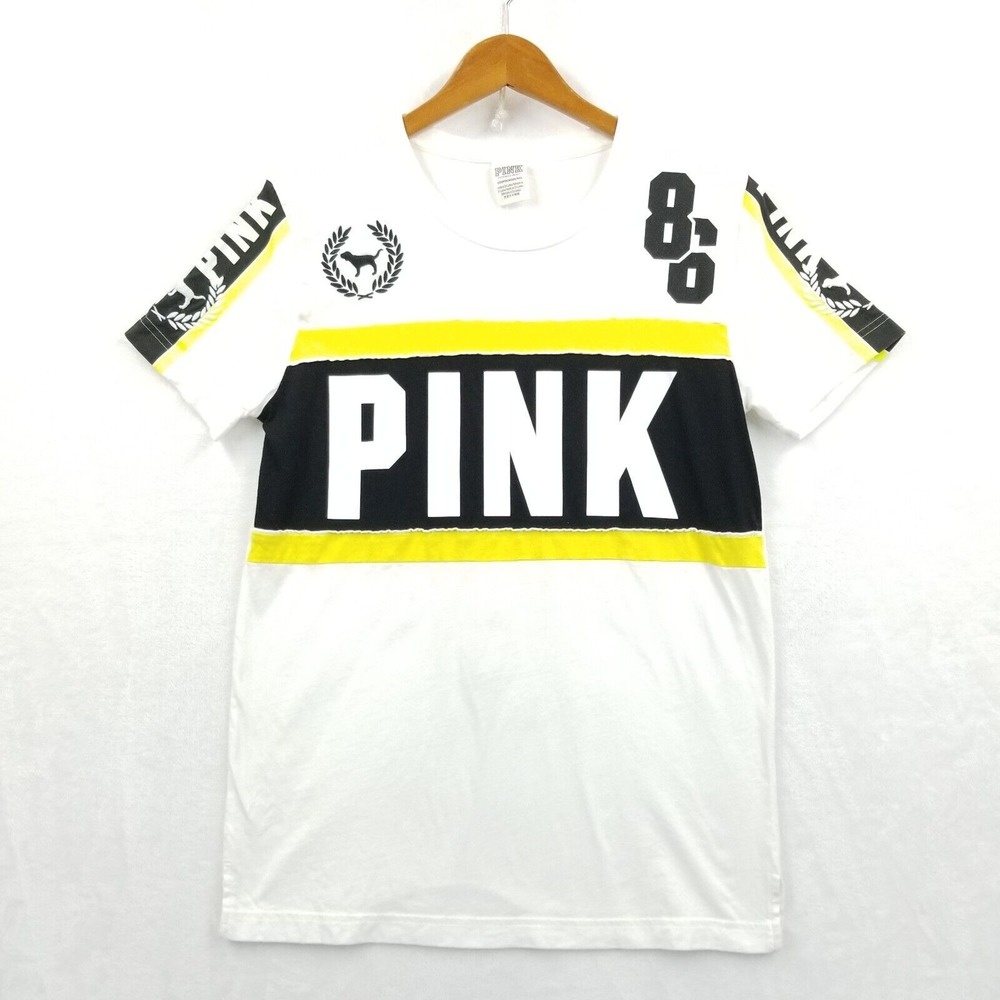 Vintage Victoria Secret Pink‎ Campus T Shirt Women XS White Embroidered Dog Top